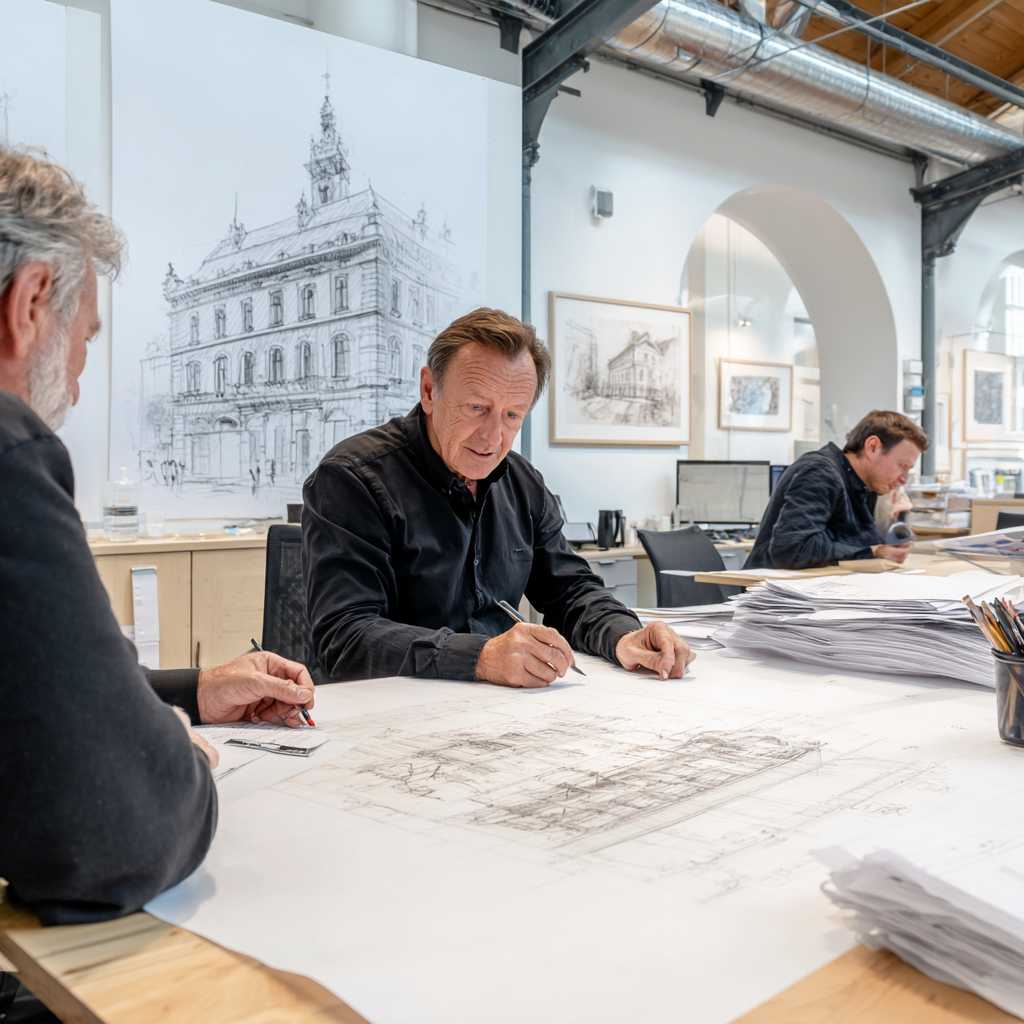 Architekt im Austausch mit Projektteam