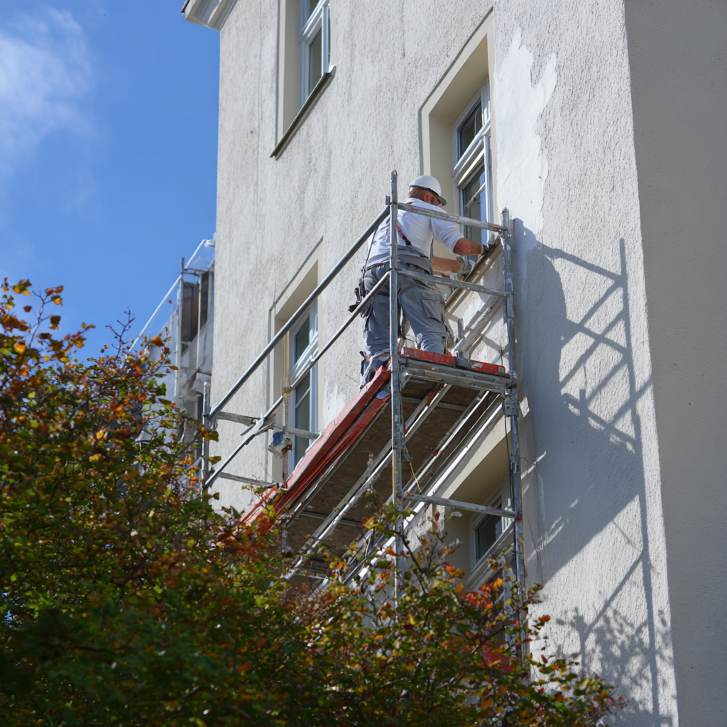 Handwerker bei der professionellen Wohngebäude-Renovierung